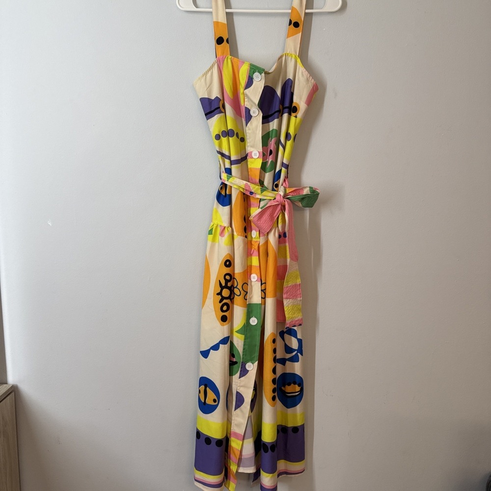 Women's Small Abstract Print Button Down Fun Summer Chic